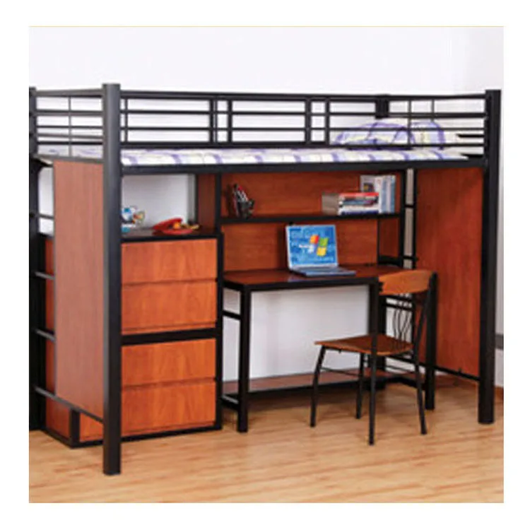 Good Selling Colorful Wood school dormitory double children bunk bed with desk wardrobe