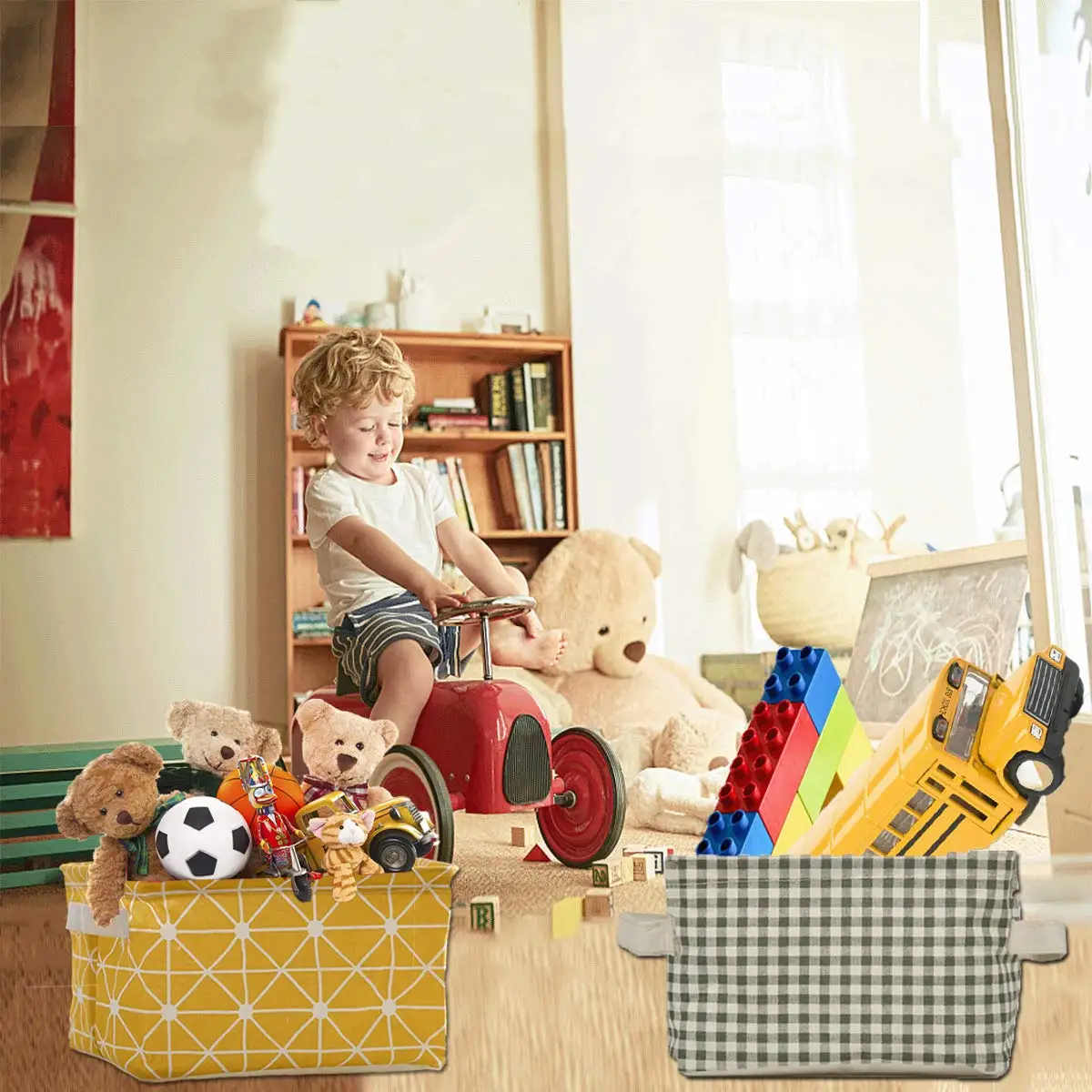 Handle Cotton Linen Blend Storage Bins for Makeup Book Baby Toy Foldable Container Organizer Fabric Storage Receive Baskets