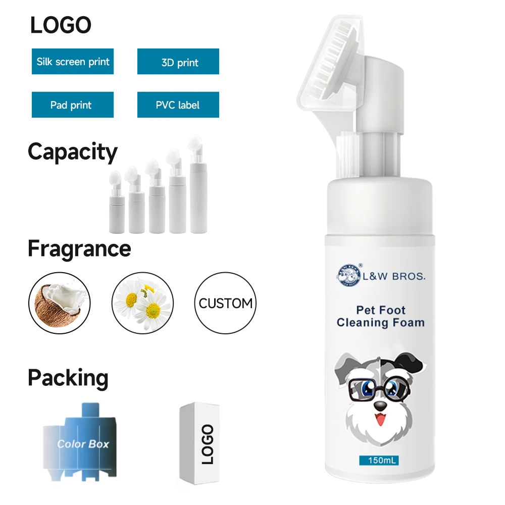 Pet Paw Cleaning Foam Shampoo For Dogs Cats Portable Dry Waterless Paw Cleaner Foam Shampoo With Silicone Brush