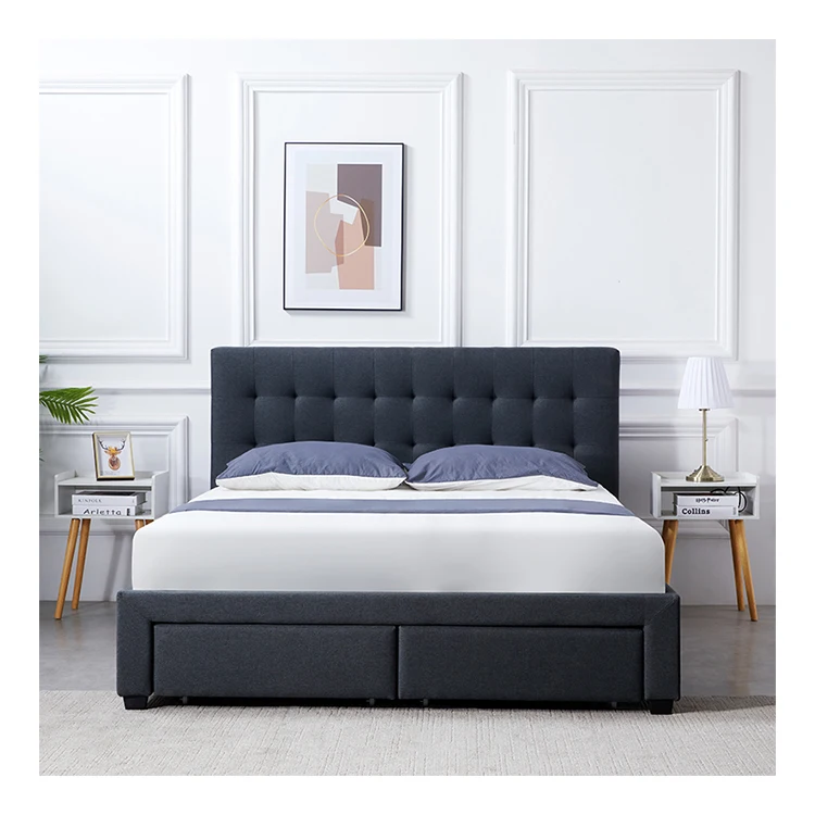 Home furniture king  storage wooden double full twin king queen size bed frame modern with storage