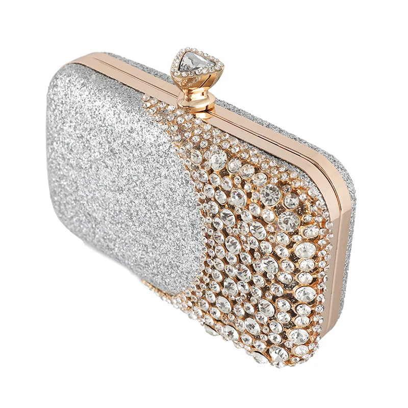Women Clutch Purse Bag rhinestone Evening Clutch Bags Gold Silver Black Bridal Wedding Purse Mini Handbags with Metal Handle