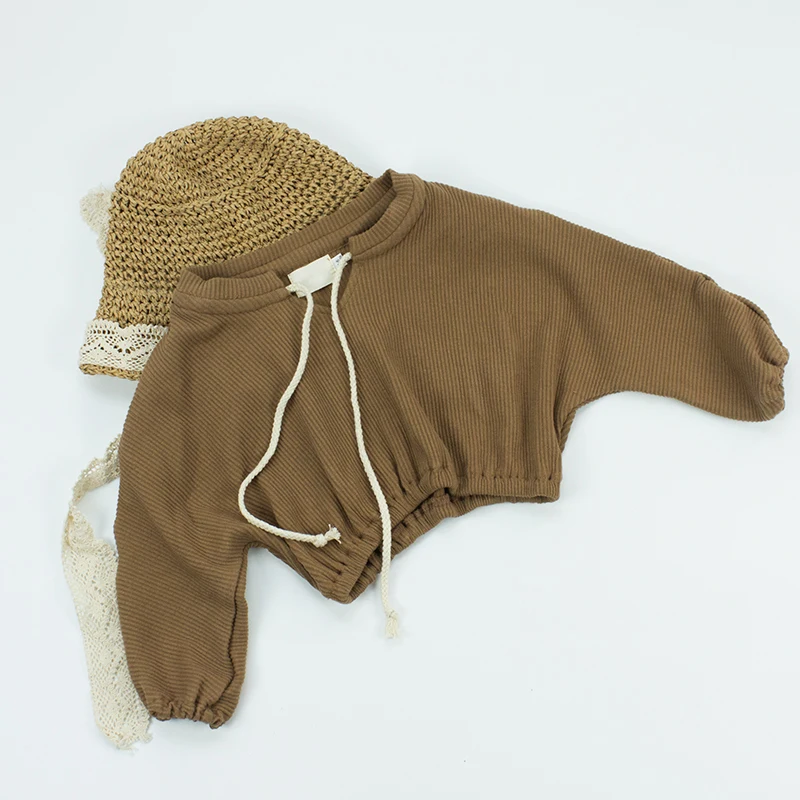 
Wholesale Fashionable baby clothes brown ribbed cotton unisex top string 