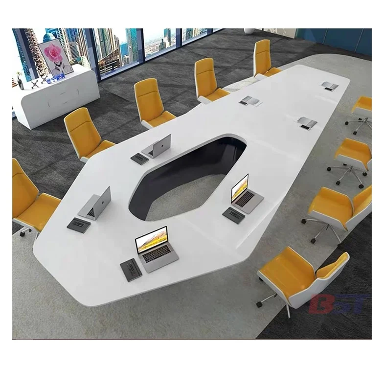 Fancy Design Solid Surface Unique Shape Office Furniture Long Table Marble Quartz Conference Table