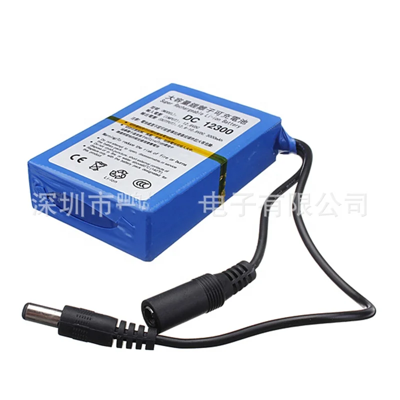High quality Rechargeable DC 12300 12V 3000mAh lithium ion battery pack with 5521 plug and charger