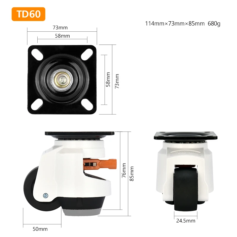 50F 60F 80F 100F Foma Wheel Industrial Heavy Duty Caster Wheel Single Wheel Handle Linkage Adjusting Caster Retractable Caster