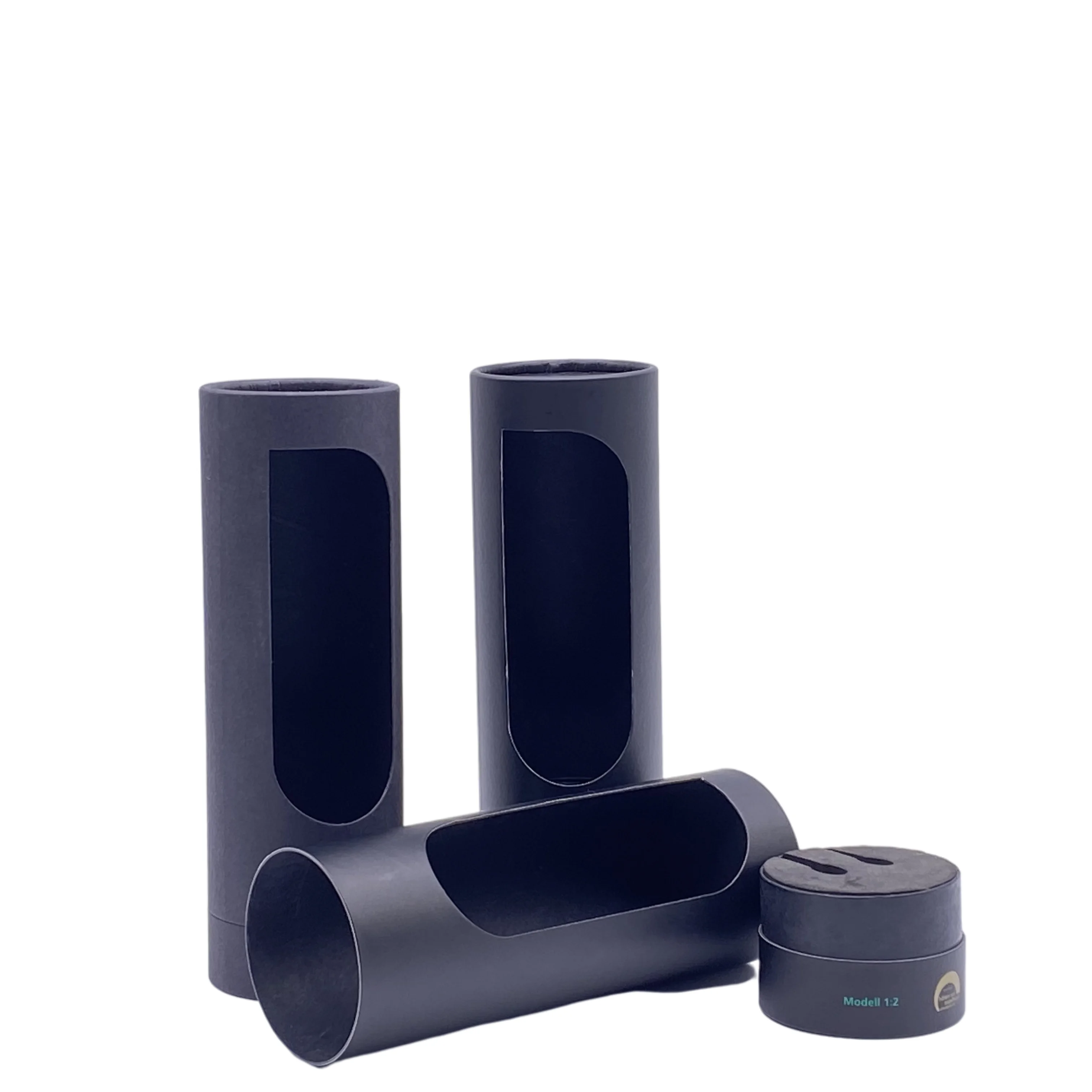 Custom Manufacturer Recycled Large Round Shape Perfume Packaging Tube with Window Gift Printing Spice Sealing Black