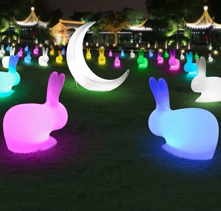Square Park luminous rabbit lamp luminous white rabbit animal shaped lamp waterproof rabbit ornament lamp