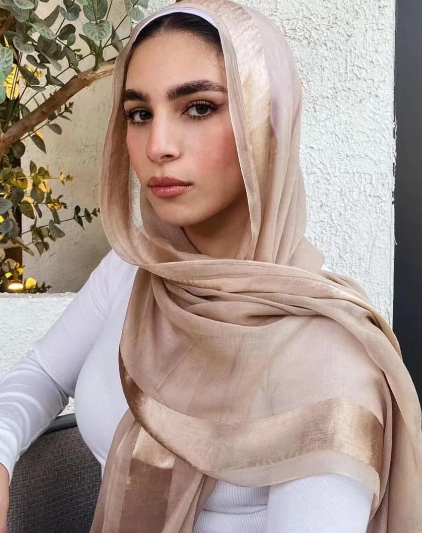 Dubai kuwait satin ribbon light weight soft cotton rayon viscose woven modal women shawl hijab scarf