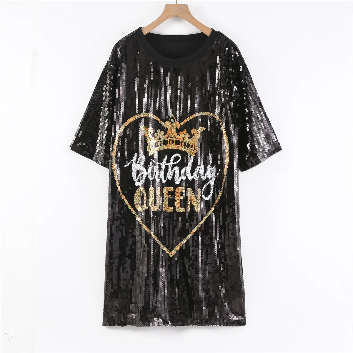 Streetwear Shiny Shirt Dress Birthday Queen bling Party Outfits Casual Women Dress Night Club Sequin Dress