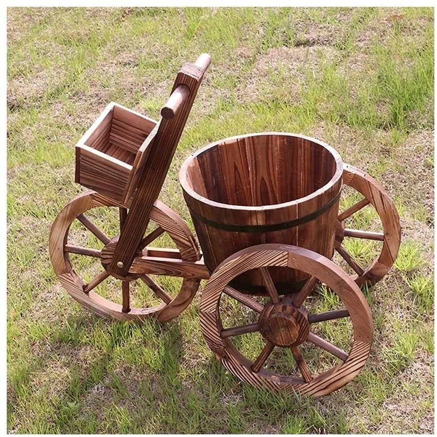 Wheelbarrow Planter Pot Wooden Wagon Planter Flower Cart with Wheels Garden Backyard Planter Decorative Wagon  Jardin Decorative