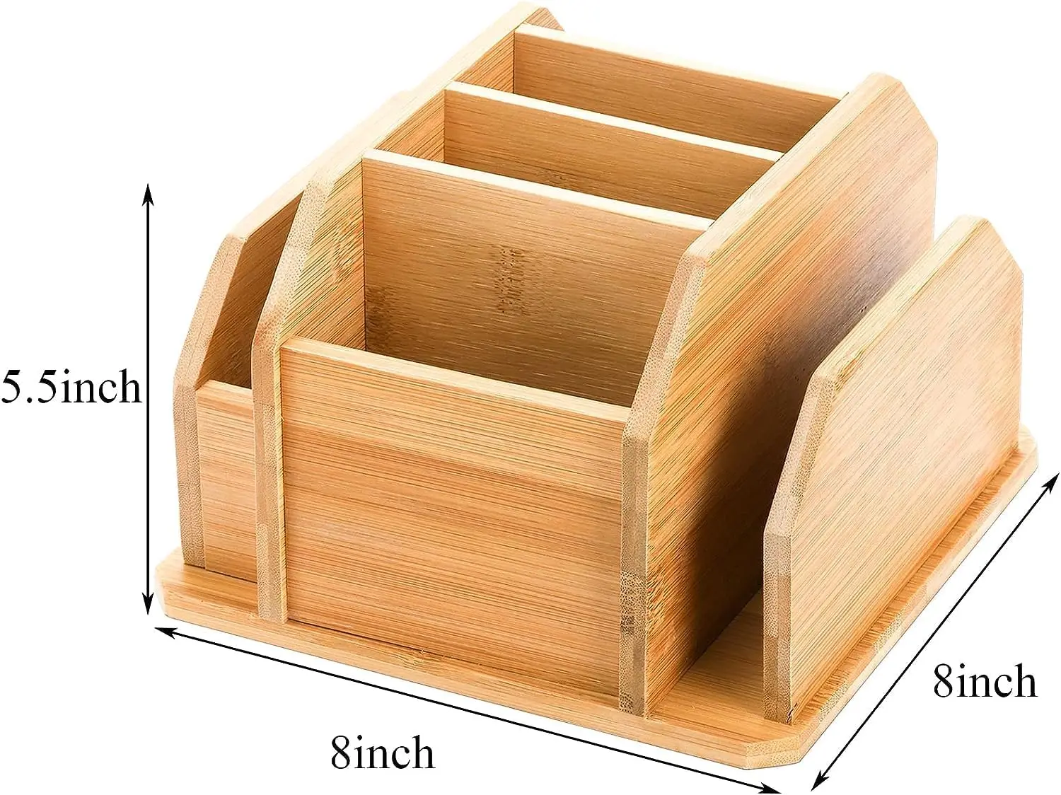 Wholesale Bamboo Rotating Remote Control Holder for Table 7 Compartments Office Supplies Organizer 360° Spinning Desktop