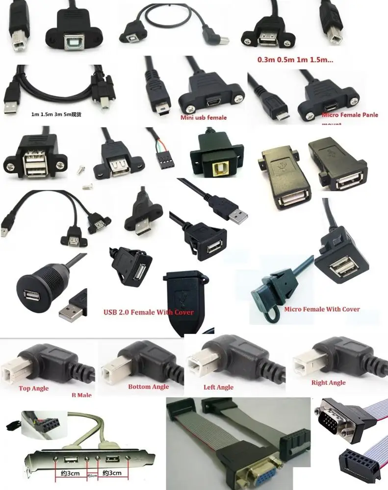 USB 2.0 Extender Cable 4 Ports USB 2.0 Female Screw to Motherboard 9pin Header Panel Mount Cable