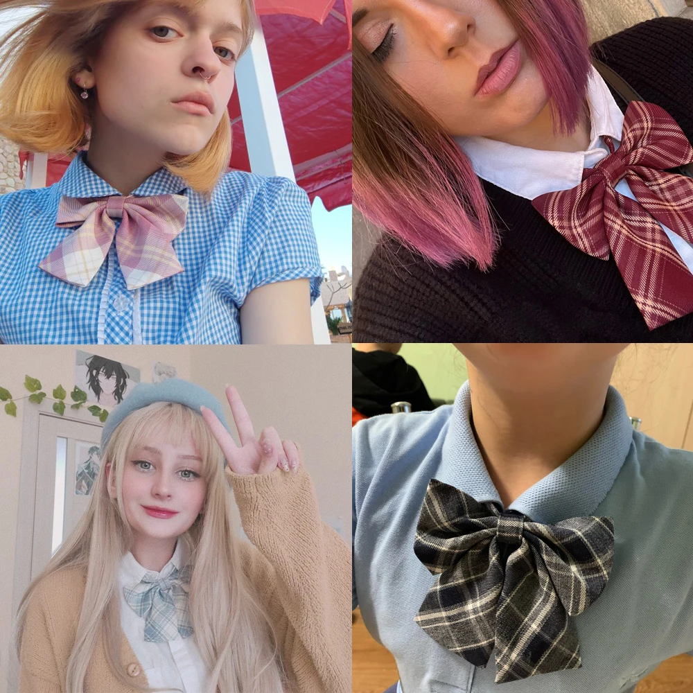 Wholesale School Uniform Collar Butterfly Bowknot Adult Bow Ties Girls Plaid Bowtie Casual Bow tie For Women