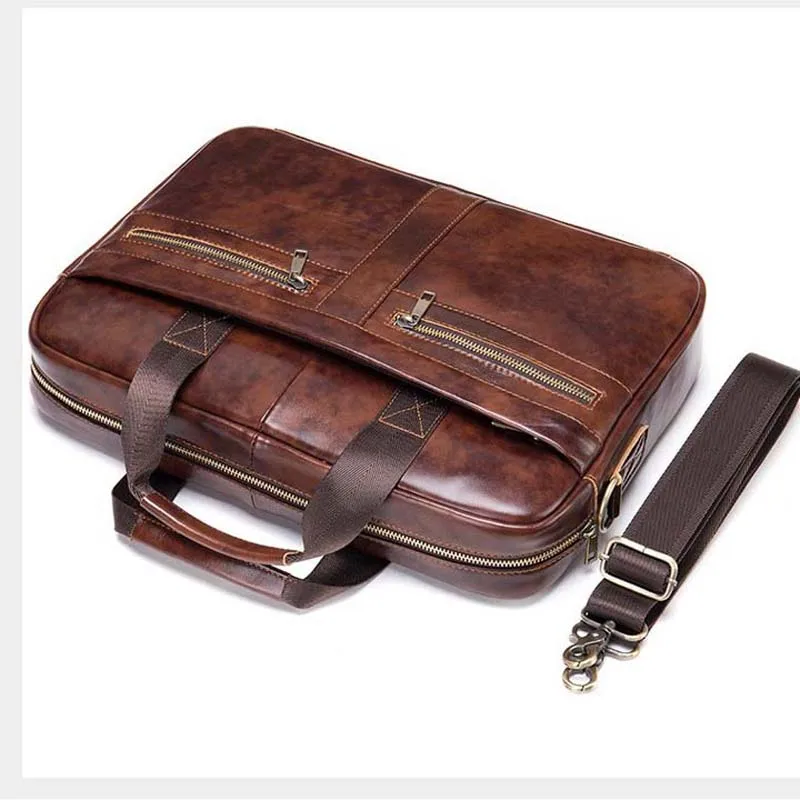 Leather handbag Man bag Design Business notebook waterproof computer bag Coffee man bag soft edge leather briefcase