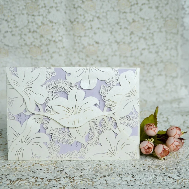 2021 Laser cut flower theme wedding invitation card gift card