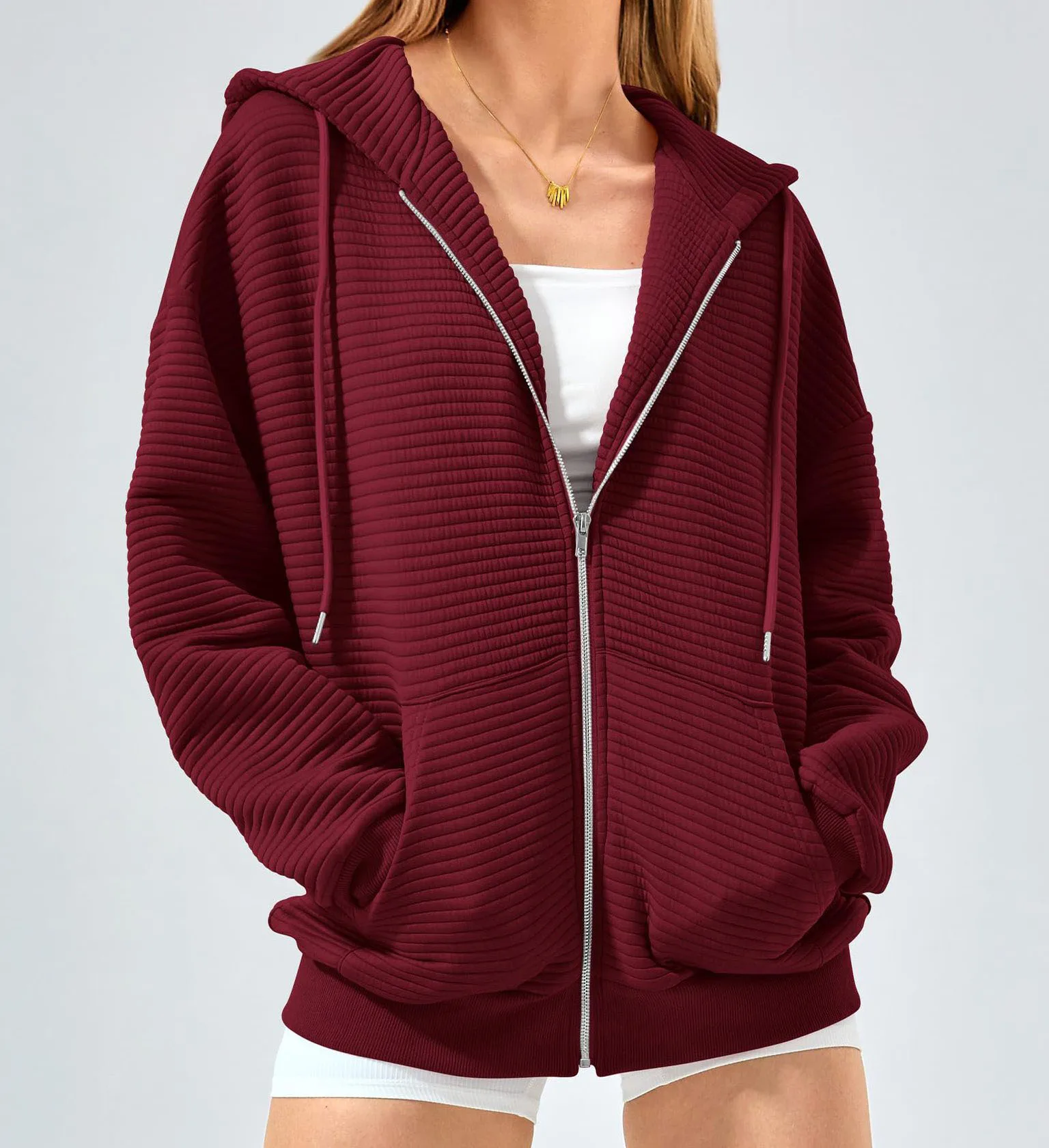 New Long Sleeved Sports Casual Coat Fashionable Pit Strip Pocket Zipper Jackets With Hood For Women