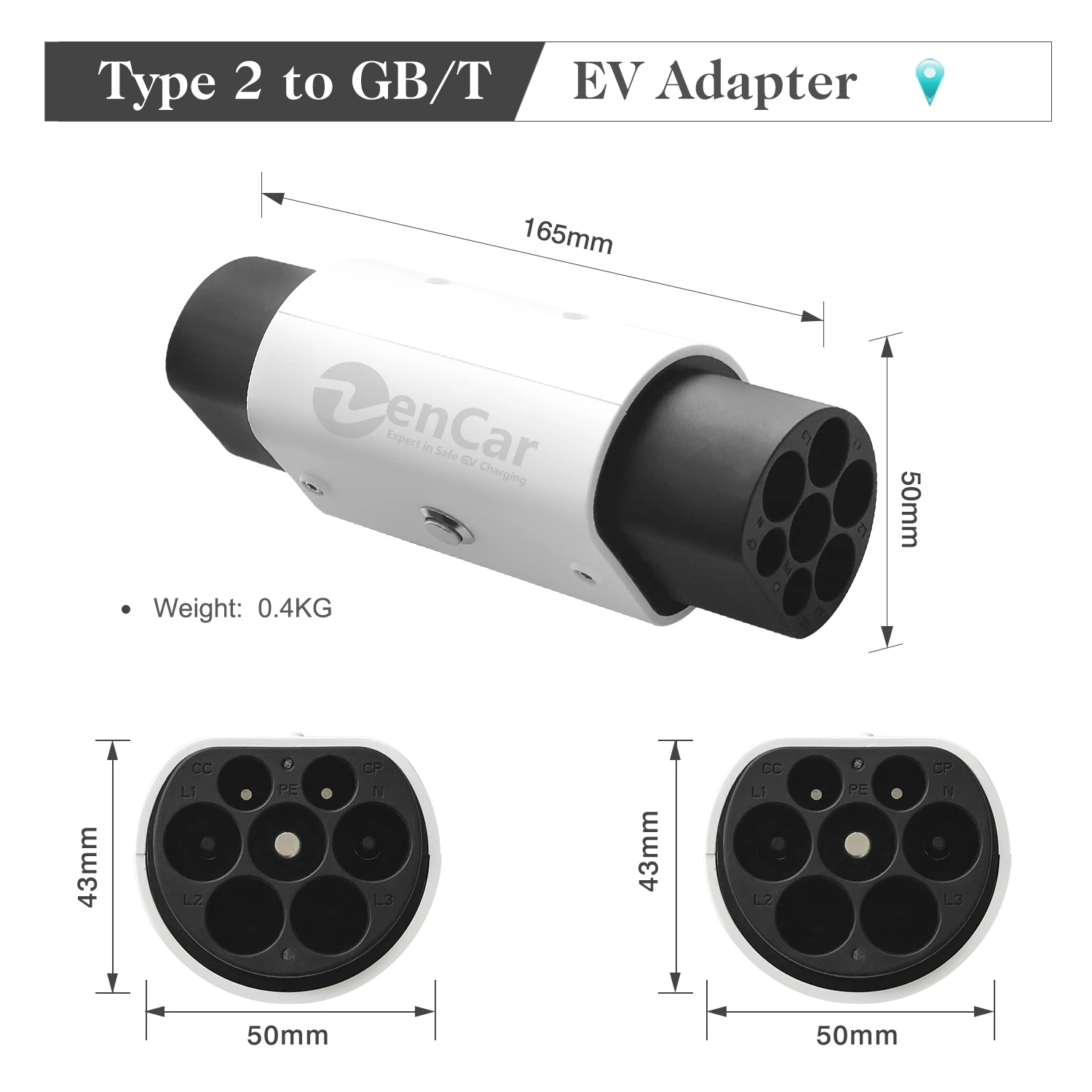 ZENCAR Fast 32A 22KW 3 Phase Type 2 male to GBT Plug EV Adapter Fast EV Charging for Chinese VW ID4 BYD