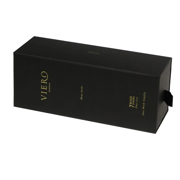 Eco-friendly Luxury Black Rectangle Drawer Box Cloth Dress Sock Packaging Paper Woman Wig Hair Extension Storage Boxes Packaging