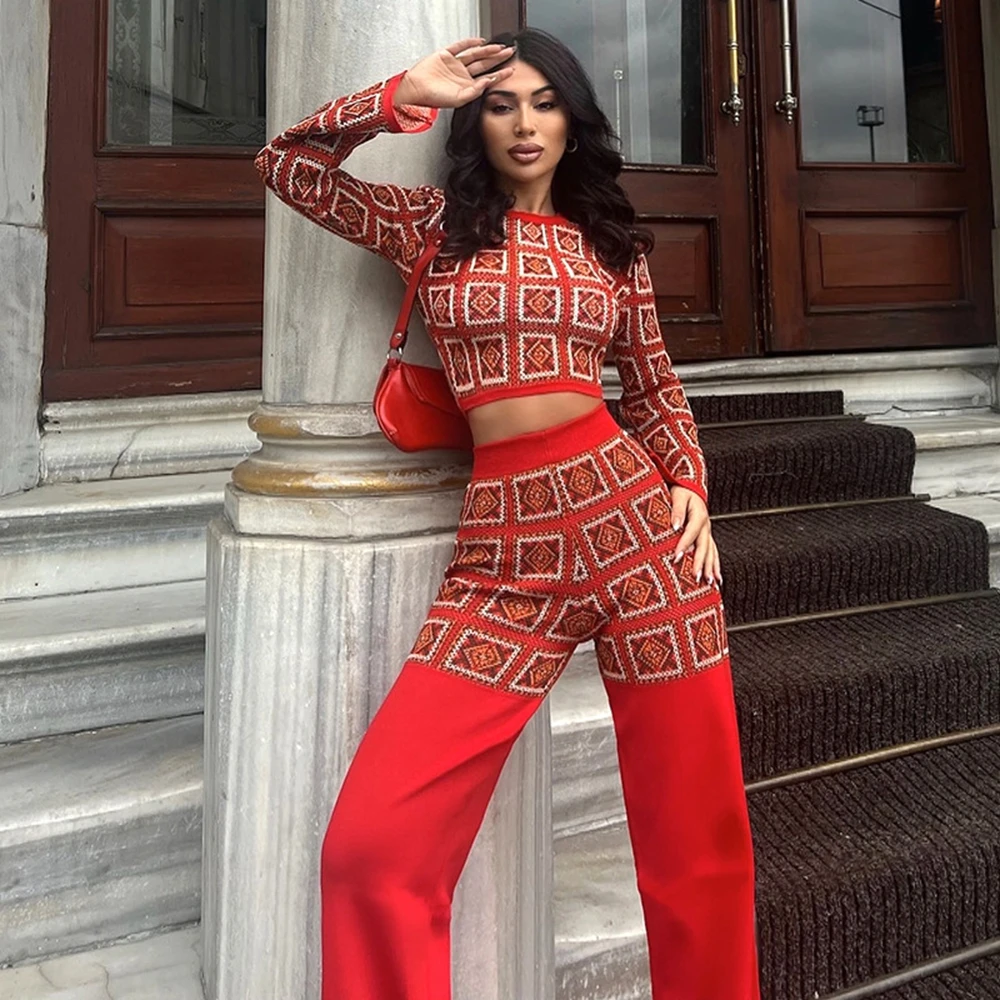 2024 New Arrivals Long Sleeve Crop Top+Bodycon Skirt Womens 2 Piece Skirt Set Sexy Lace See Through Set