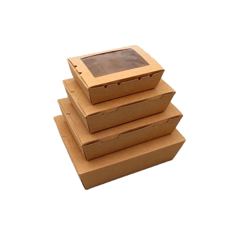 Wholesale Recycled Raw Material Rectangle Salad Fruit Lunch Takeaway Food Packaging Kraft Paper Box
