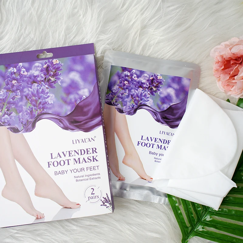 Boxed Pack(2 pairs) feet peel mask High effective Pure Natural Lavender Collagen Feet Care feet warmer exfoliating foot mask