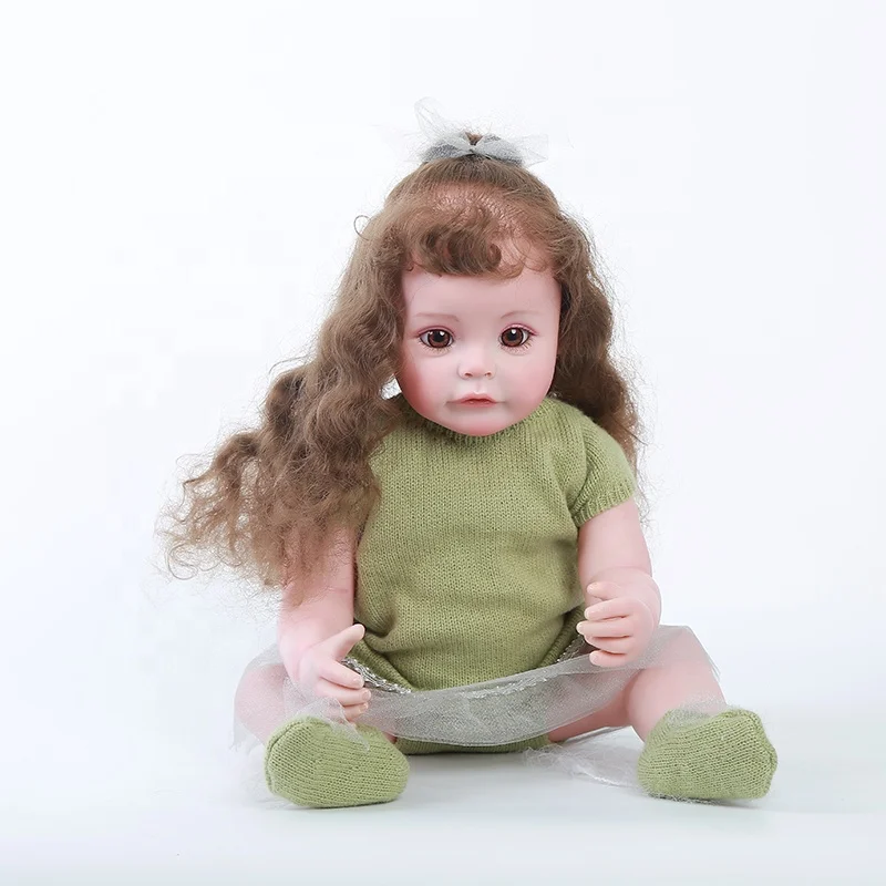 Hot Sell 22Inch/55 Cm  Beautiful Long Hair Soft Customized Lifelike Silicone Vinyl Baby Reborn Doll For Kids