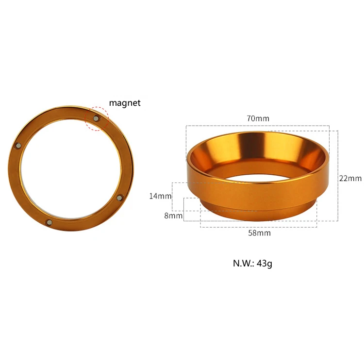 New Aluminum 58mm Coffee Powder Container Potrafilter Funnel Rose Gold  Dosing Ring For Espresso Barista