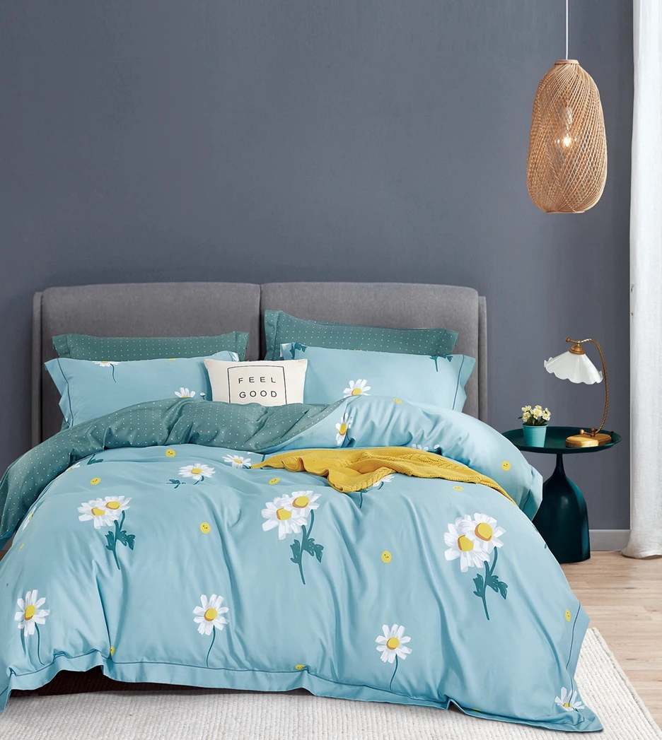 New strain tencel polyester duvets covers bed sheets and pillow case cover set bedsheet bedding set