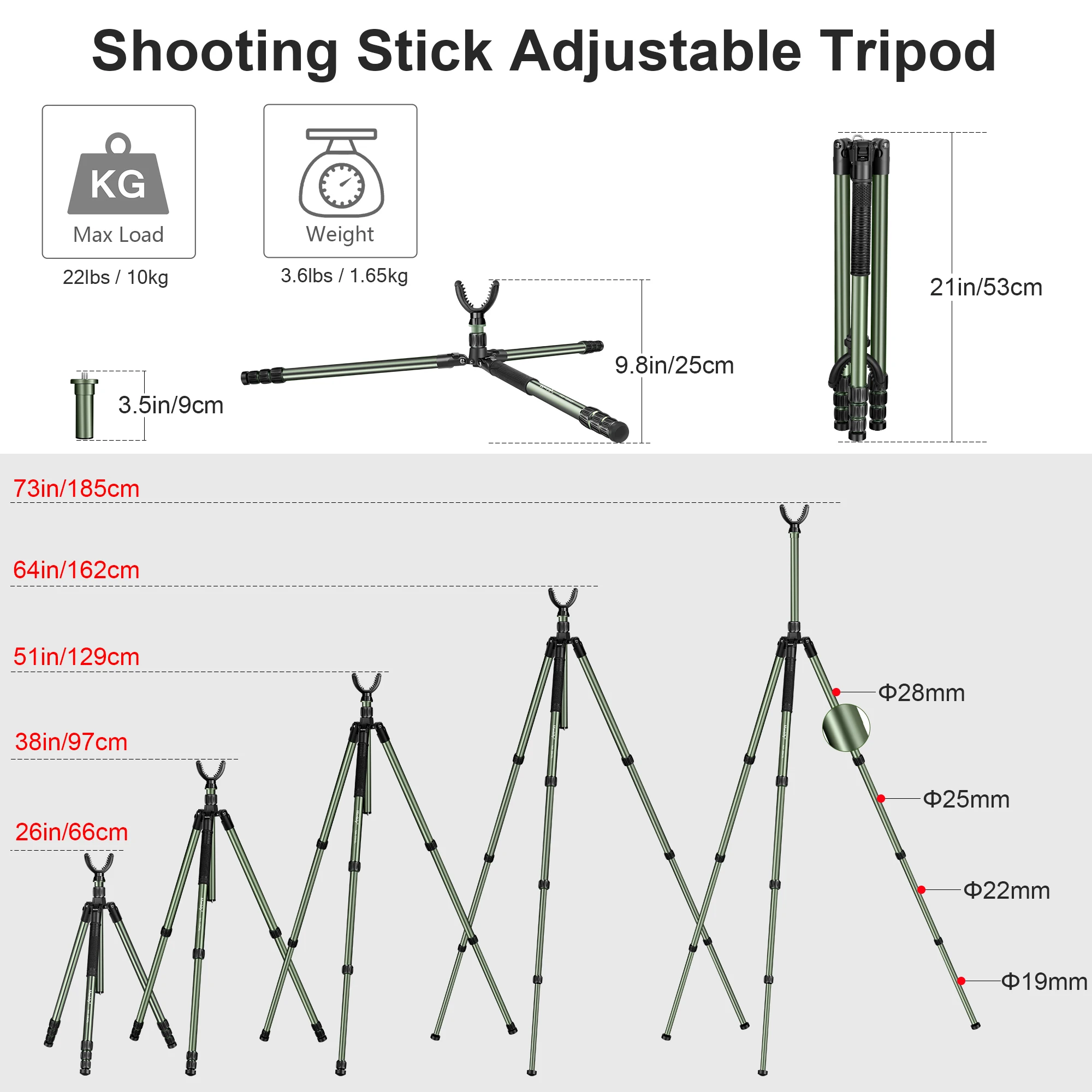 New Style  Telescopic Rotating V Shaped Clamp Shooting Sticks Outdoor Tripod Shooting Rest Hunting Tripod