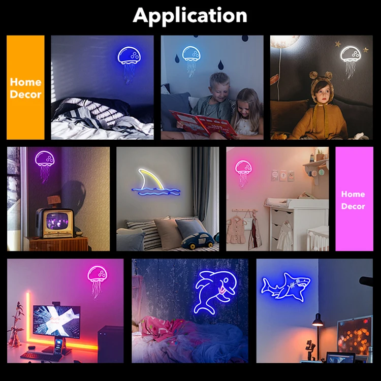 Ocean Shark Jelly Fish Dolphin Custom Indoor Decoration Lamp Acrylic Board LED Neon Sign Light