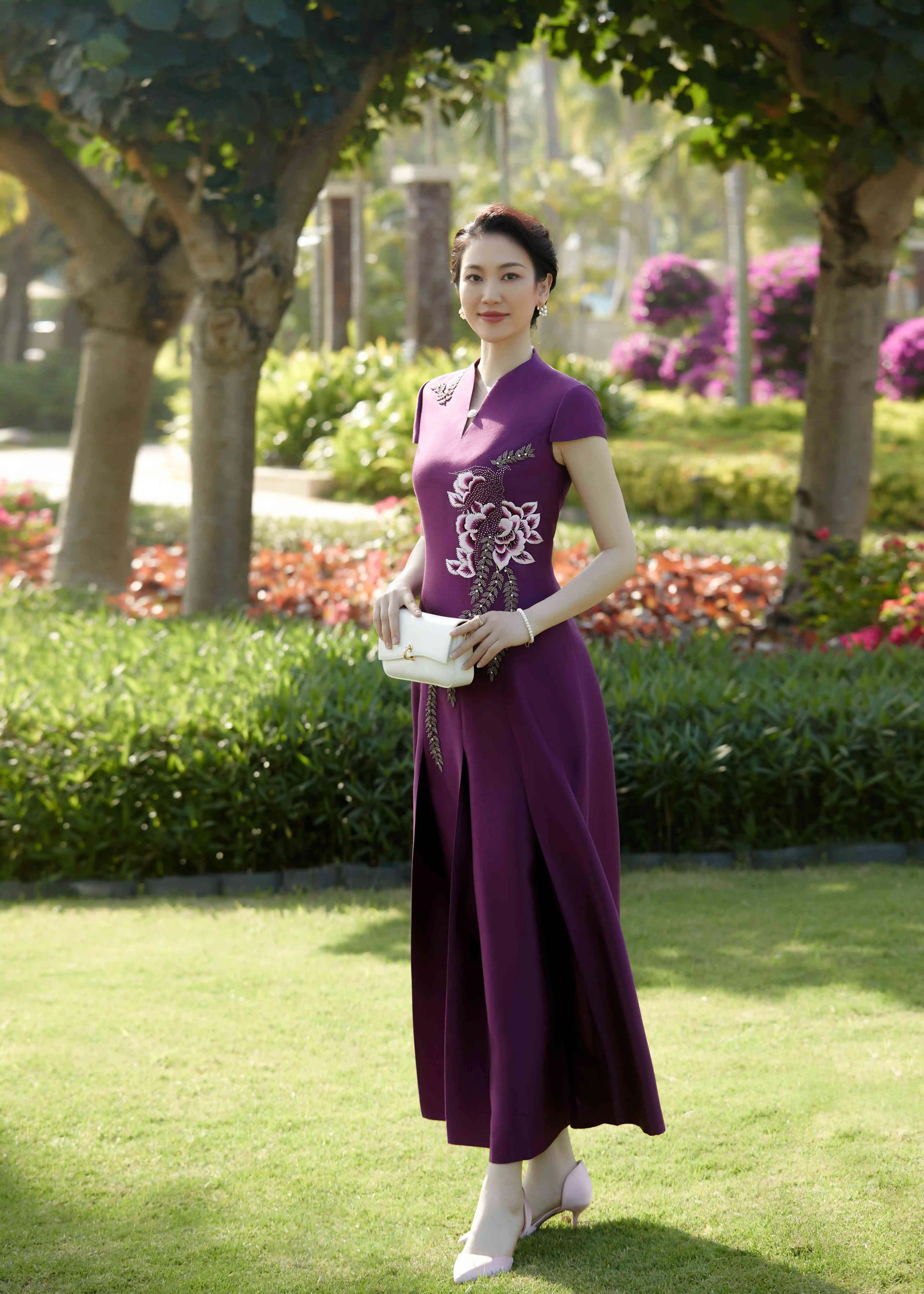 Cheongsam Good Quality New Chinese Year Print Toast Dress Evening Engagement Wear Dress V-Neck Qipao