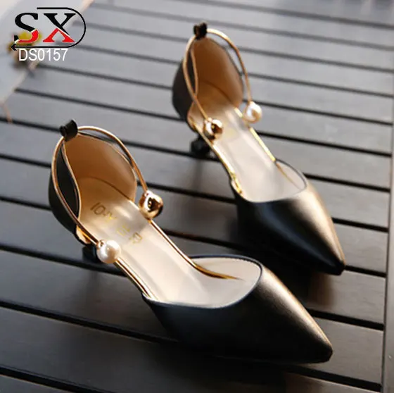 Ladies White Pointed Toe Pearls Bridal Shoes Mid Heel Block Women OL Shoes