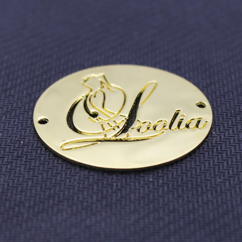 Plate High Grade Custom Engraved Texture Logo Brushed Metal Label Round Gold or Custom Color Bags accessories Sampling Accepted