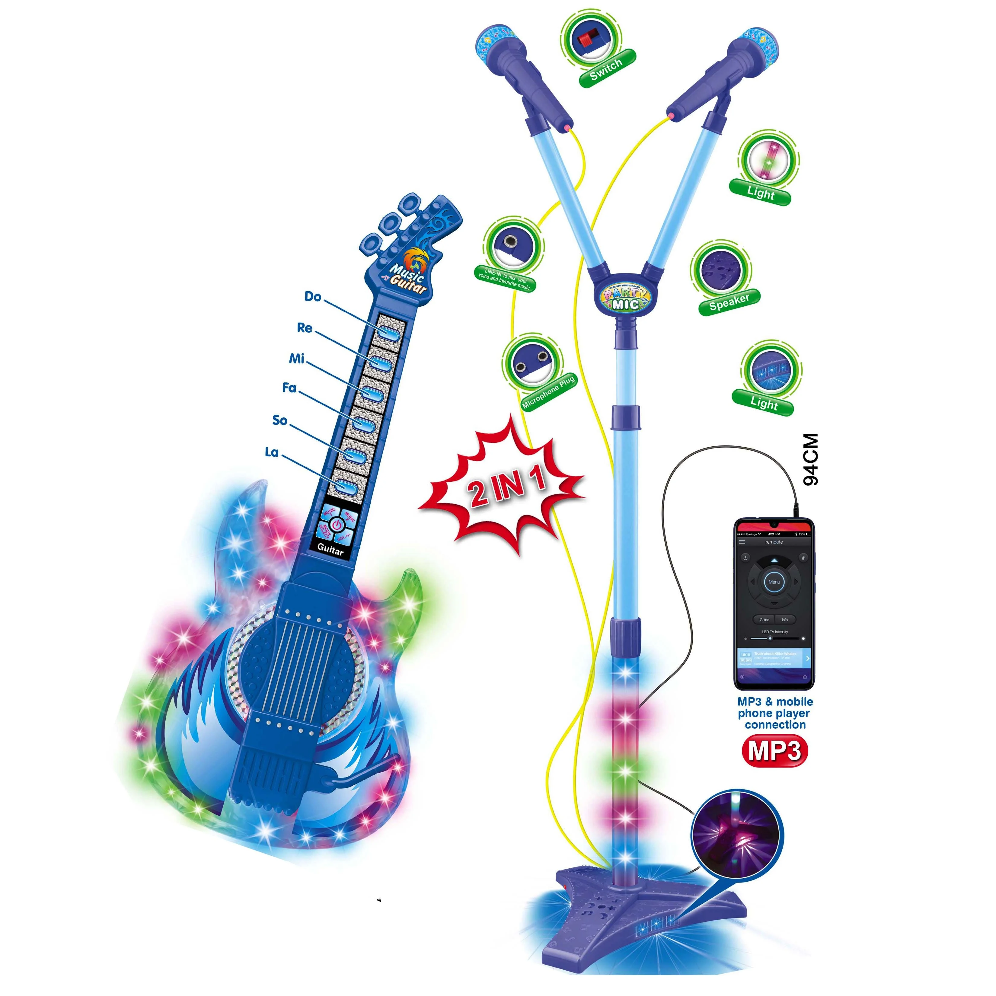 KK New Musical Guitar Microphone Play Set Connect with MP3,Singing Karaoke Educational Toy Electronic Guitar,Musical Girl Toys