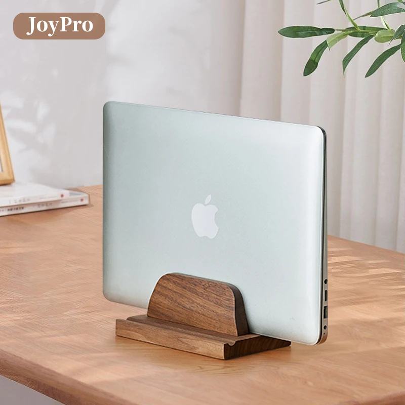 Joypro Walnut Wood Table Laptops Stands Holder Phone Tablet Vertical Laptop Stand Wooden Desktop Laptop Holder for Office Home