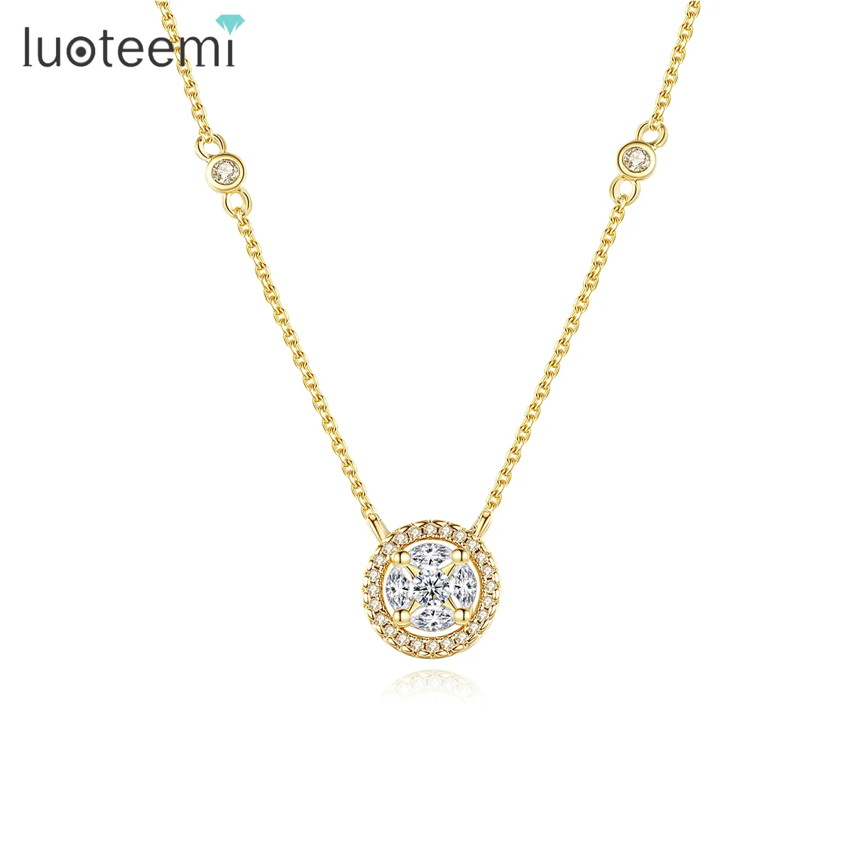 LUOTEEMI Trendy Dainty Chains Necklace Cubic Zircon Womens Necklaces 202118K Gold Plated Charm Pendant (1600274187553)
