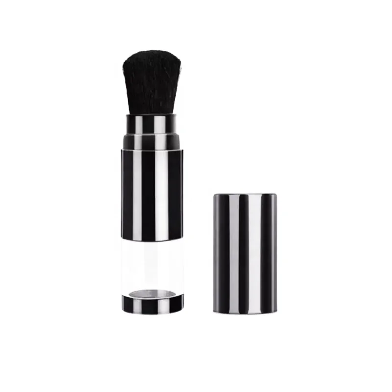 Eco-friendly Black Translucent Make up Tool Custom Logo Portable Retractable Powder Makeup Brush