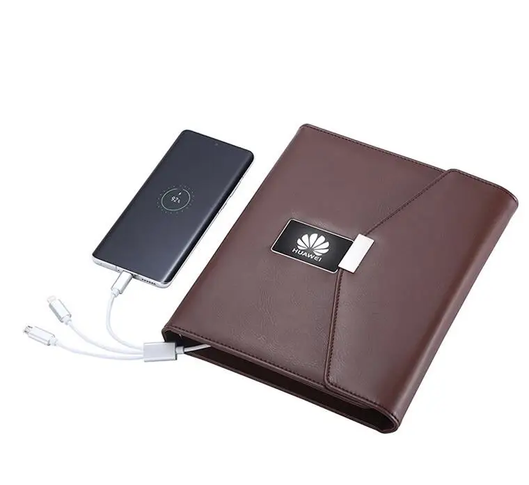 Multifunctional Business Notebook A4 Organizer with Fast Mobile Power Wireless Charging PVC Leather Cover for Gifts Diaries