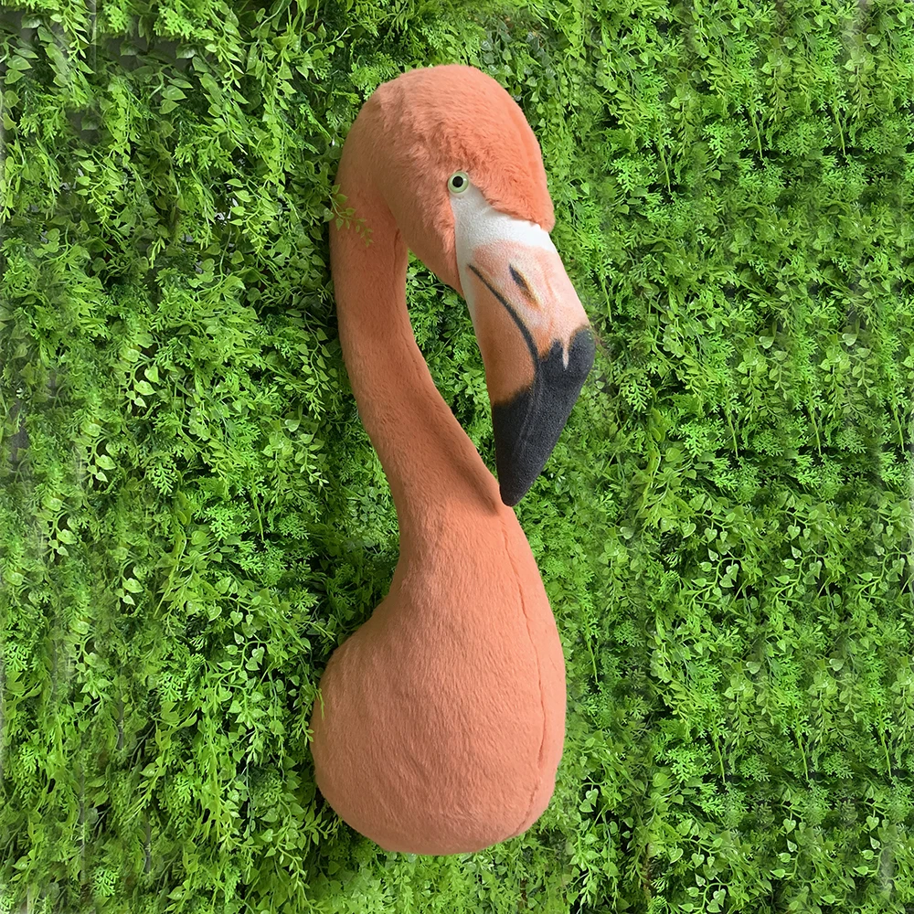 New lifelike stuffed animal flamingo head for wall decoration animal head of kids bedroom gift