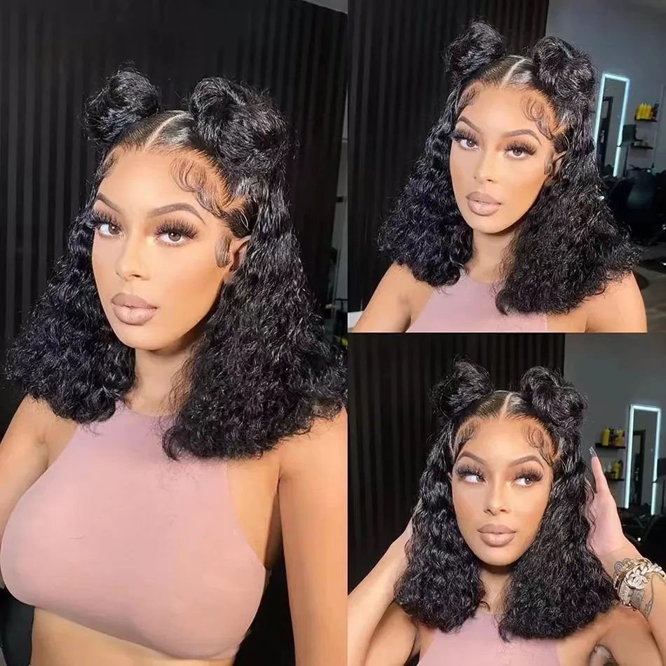 Wholesale Front Lace Curl Afro Curl Bob Wig For Black Women Size Selectable Synthetic Wig