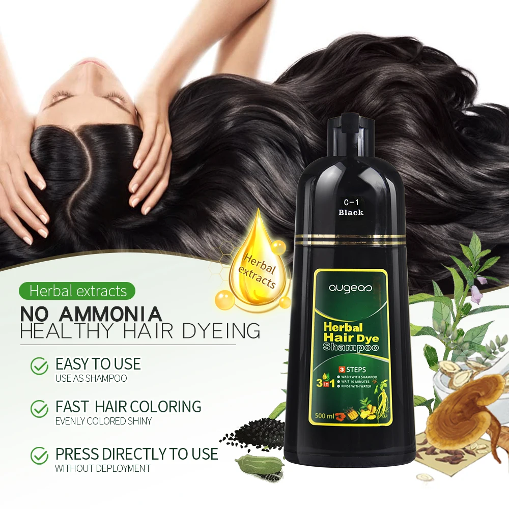 shampoo wholesale augeas organic hair color ginseng permanent dark brown cover grey hair Herbal black hair dye shampoo