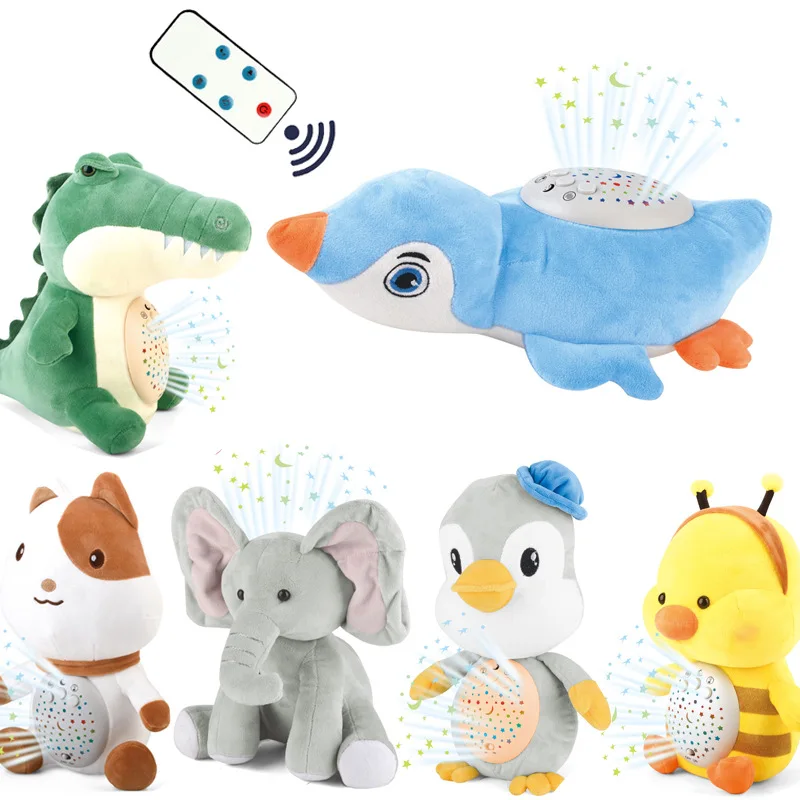New Elephant Projector Lullaby Plush Toy, Baby White Noise Machine With Star Night Light, Rechargeable, Cry Sensor