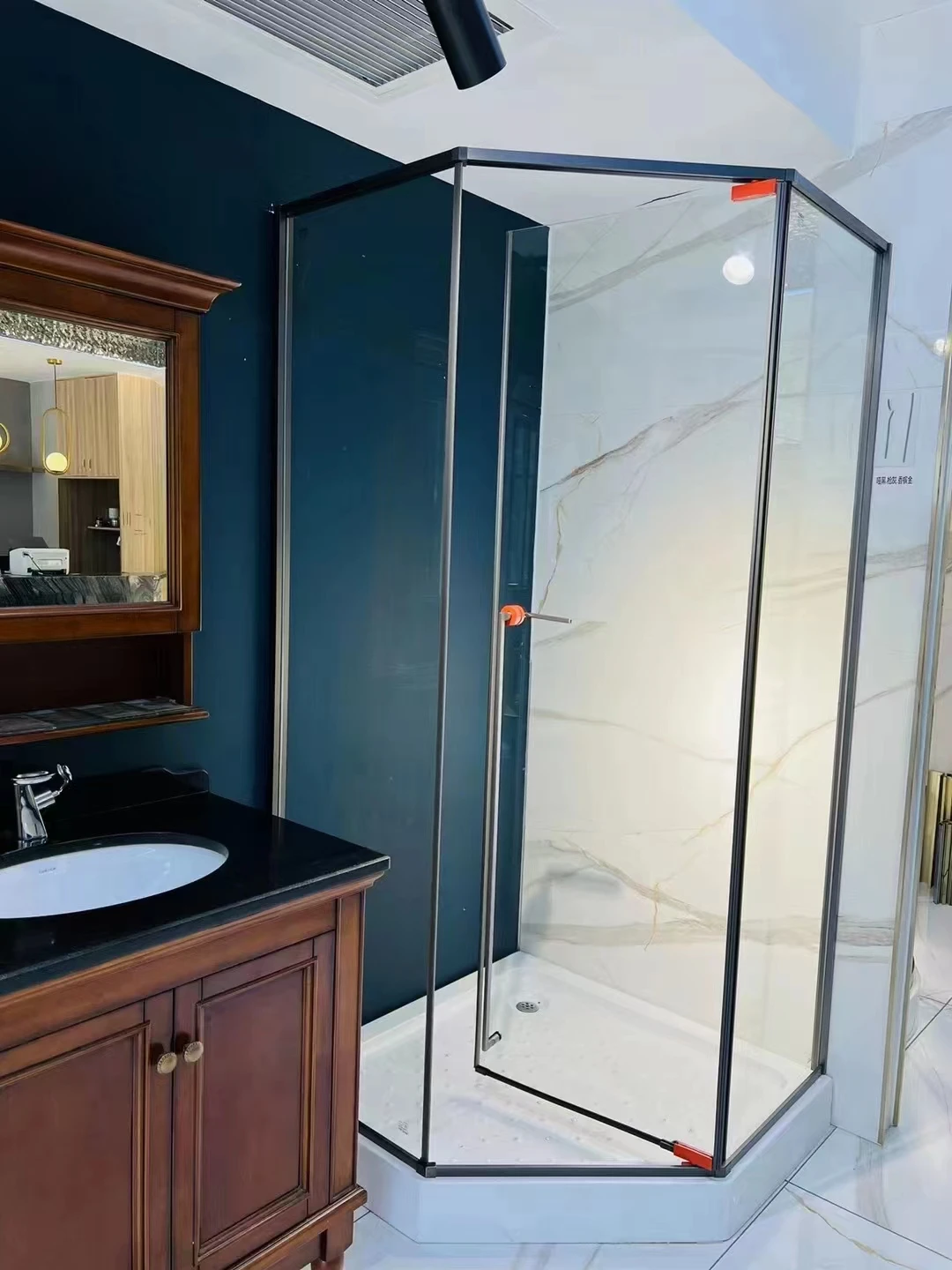 Inside and outside open door diamond type corner glass shower room shower cabin
