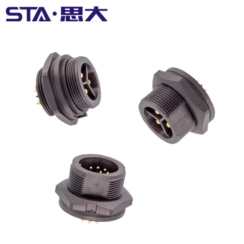 20A Rated Current Gold-Plated Brass Contacts Male/Female Jack Socket PCB Connector Back Mount 2000ohm Threaded 125V Copper IP67