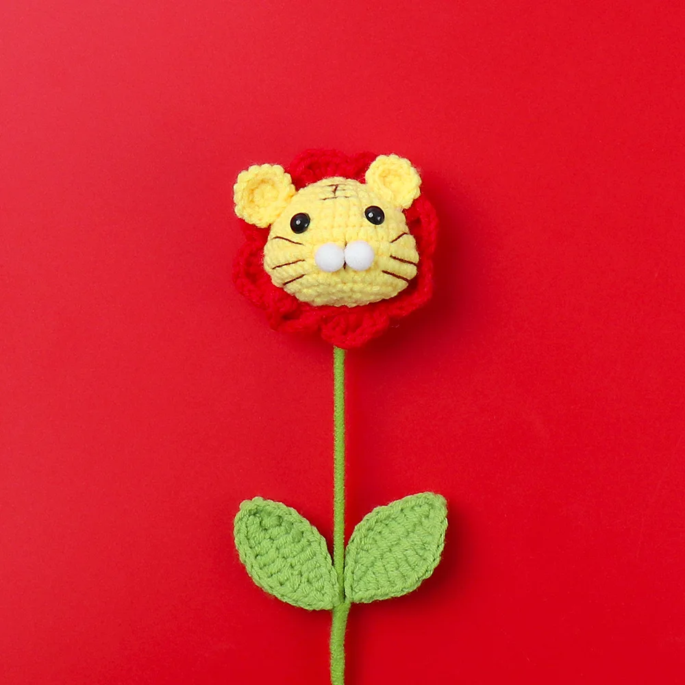H057 Wholesale Handmade Crochet Animal Sheep Bear Frog Piggy Persimmon Flower Branch Children Artificial Flower