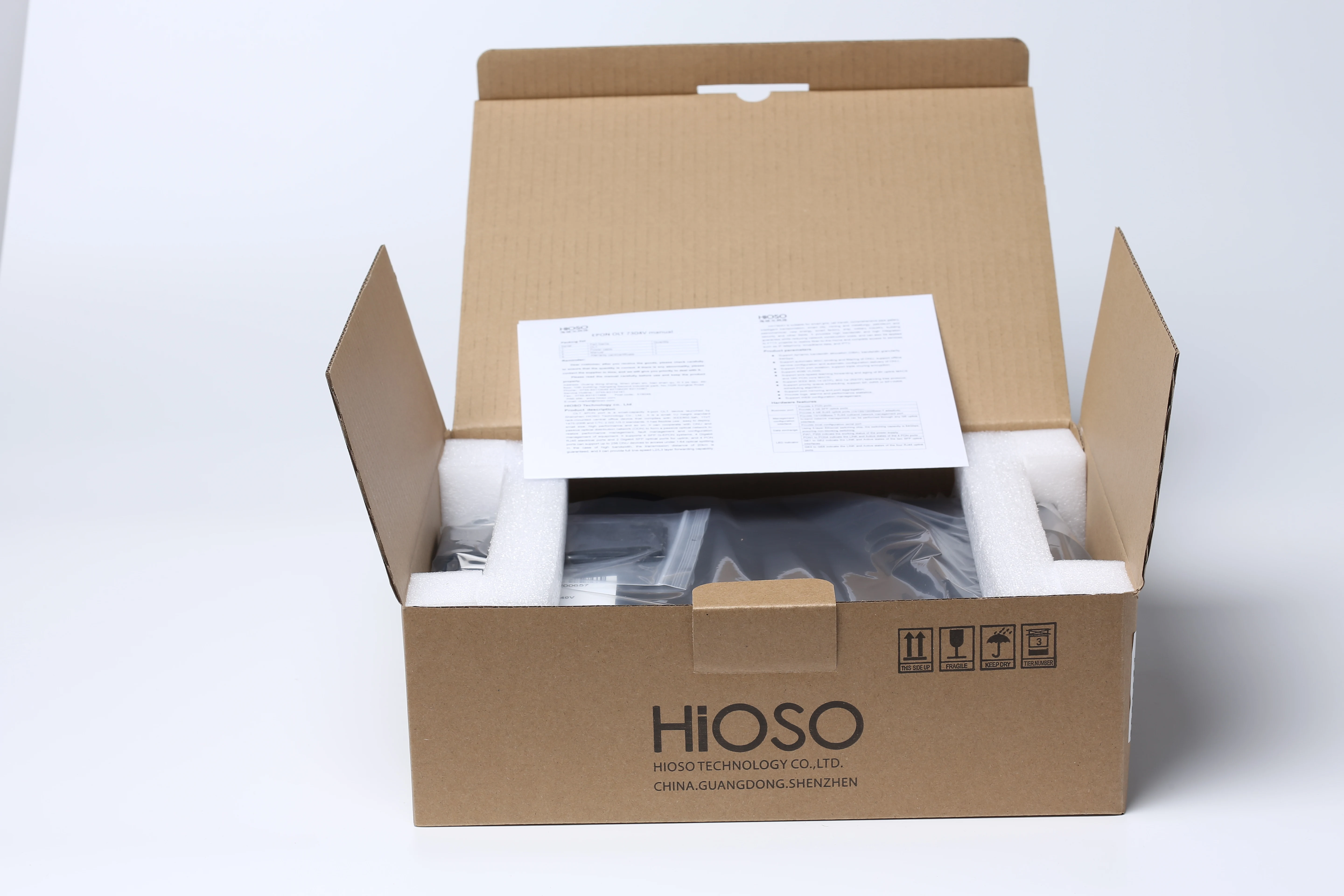HiOSO Mini Pizza Box EPON OLT 2 x 1000M SFP ports, 4 x 1000M LAN uplink ports 1AC+1DC power supply with 4 x px20+++ PON modules