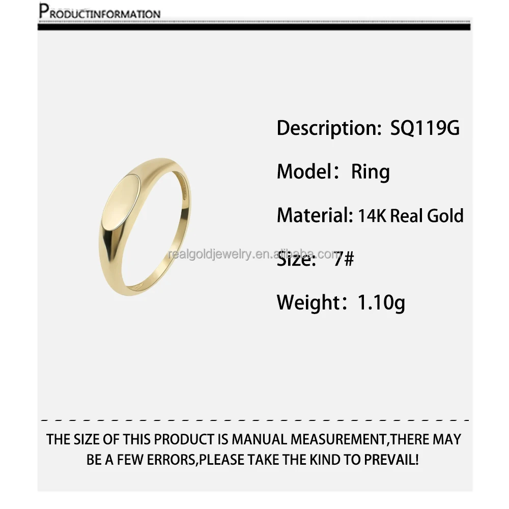 Classic Signet Ring Pure 14K Real Gold Dainty Style Customized Engraved Class Ring Solid Gold Jewelry Rings