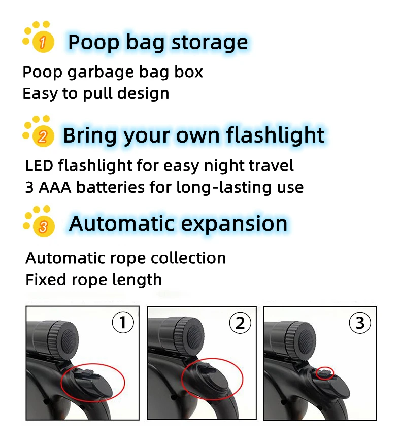 pet traction rope dog lessh black trtractable long 15 ft with poop bag holder led light harness printed small dogs collar set
