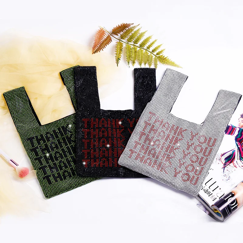 
2021 Wholesale Women Crystal Diamante Handbag Letter Shining Purse Large Evening Clutch Storage Bag 