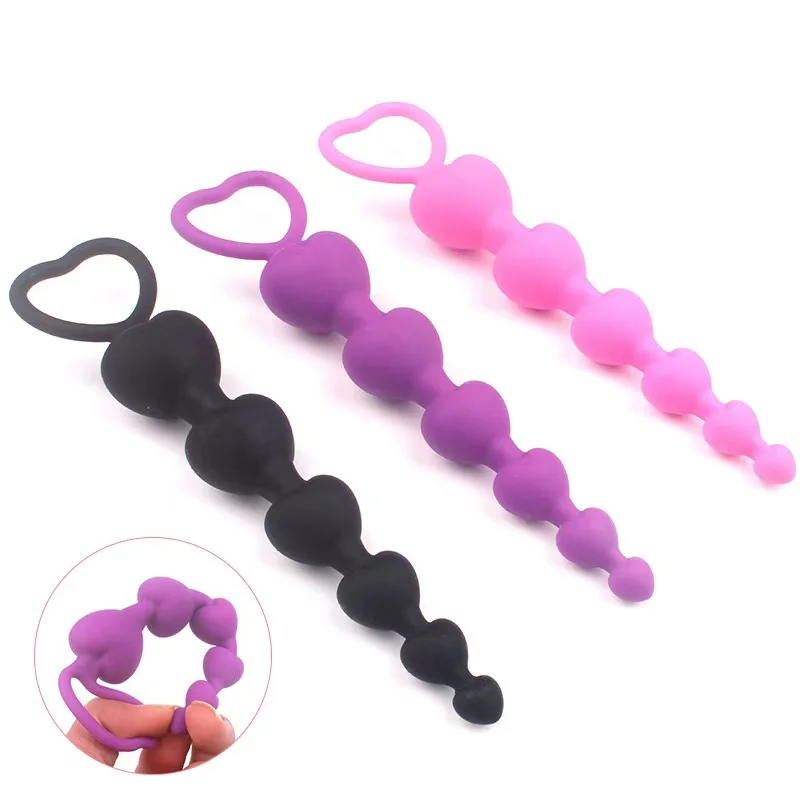 Silicone Heart-Shape Anal Plug with Metal Bead SM Toy for Anal Expansion & Masturbation Adult Sex Product